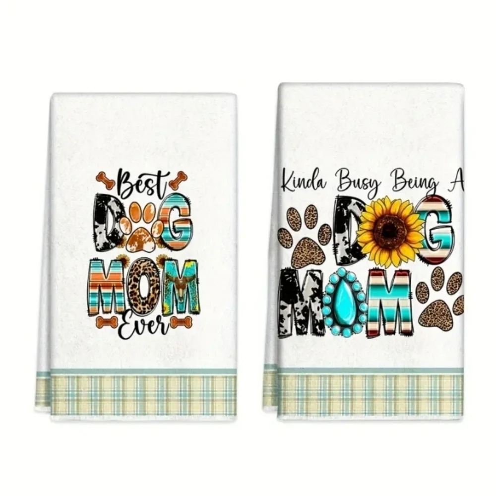 Set of 2 Dog Or Cat Mom Kitchen Towels